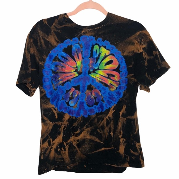 Custom Bleach Dye WOODSTOCK 1969 Tie Dye Modern Graphic Spell Out T Shirt - Picture 3 of 7